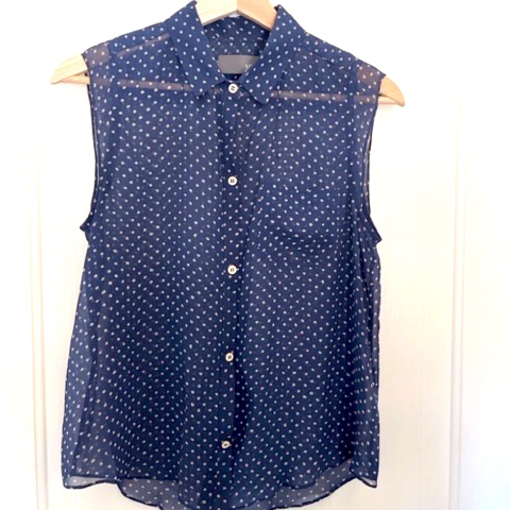 Sleeveless Silk Polka Dot Button-down Shirt - Petite